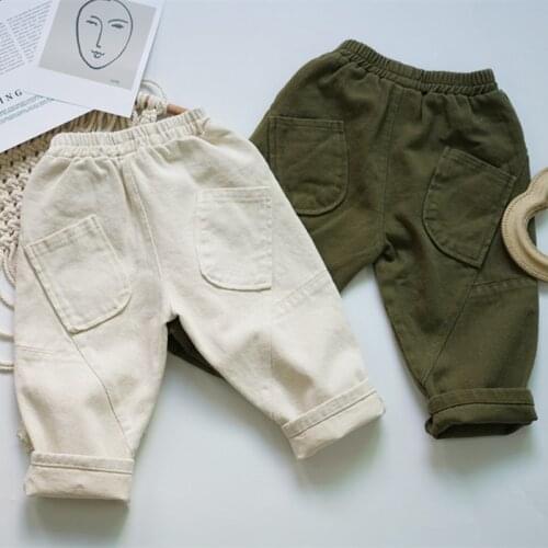 2020 Spring Korean Style Cotton Linen Baby Boys Pants Pockets Pure Color Kids Casual Trousers Children Clothes