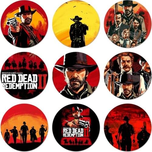 58mm WEBBEDEPP Hot Red Dead Redemption 2 Icons Pins Badge Decoration Brooches Metal Badges For Backpack Decoration