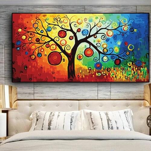 Tree of Life Money Tree Abstract Oil Painting on Canvas Scandinavian Posters and Prints Modern Wall Art Picture for Living Room