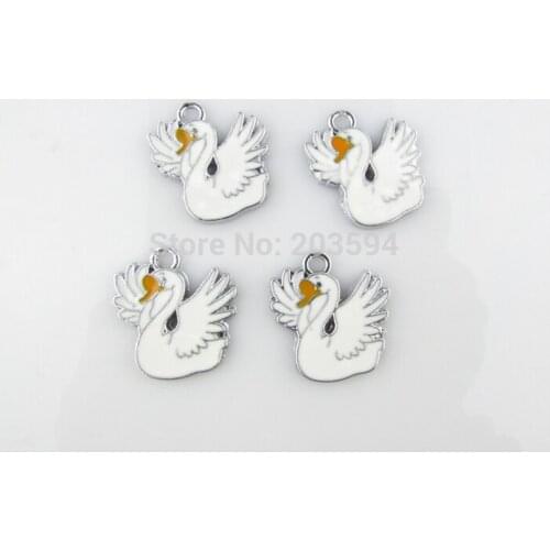 AE08 20pcs Mixed Silver Tone Enamel Swan Charms Pendants Jewelry DIY Jewelry Findings Floating Charm 24*21mm