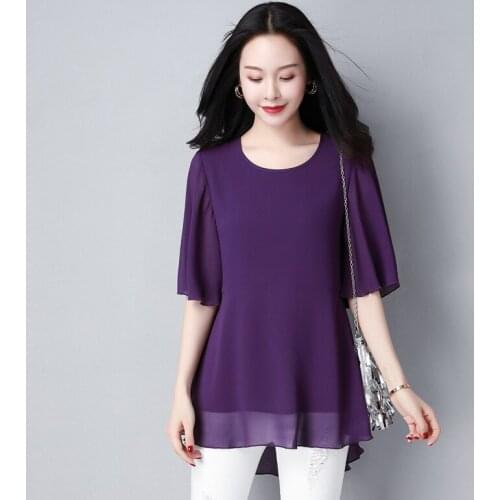 Basic Chiffon Summer Shirts Women New Oversized Solid Tops 10 Color Casual Loose Slim Shirt O Neck Female Tops Plus Size M-8XL
