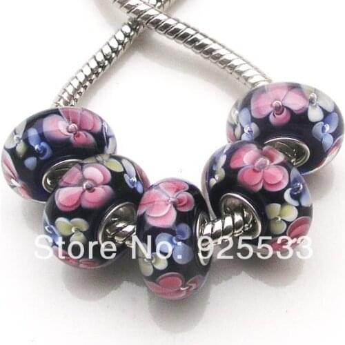 Free Shipping 20PCS blue AAA Quality Glass Silver Plated Core Big Hole Loose Beads fit European Bracelet Charms DIY