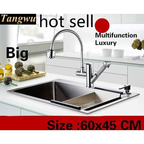 Free shipping Apartment luxury kitchen manual sink single trough do the dishes 304 stainless steel big hot sell 60x45 CM