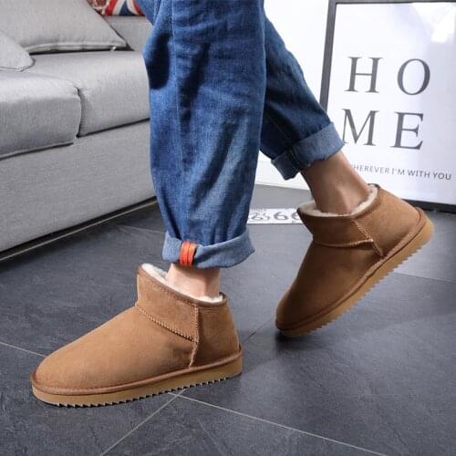 Fashion Men Shoes Snow Boots Slip On Warm Wool Winter Boots 100% Natural Fur Ankle Boots Real Sheepskin Leather Short Boots