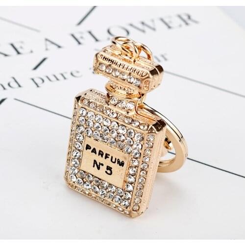3 Colors Rhinestone Crystal Twinkling Perfume Bottle Pendant Keychain Car Keyring Holder Gift For Girls Handbag Charm Jewelry
