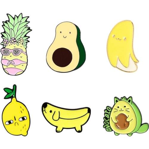 Cartoon Fruit Brooches for Women Men Yellow Lemon Avocado Banana Enamel Pins Lapel Pin Cute Metal Badge Jewelry Gift Wholesale