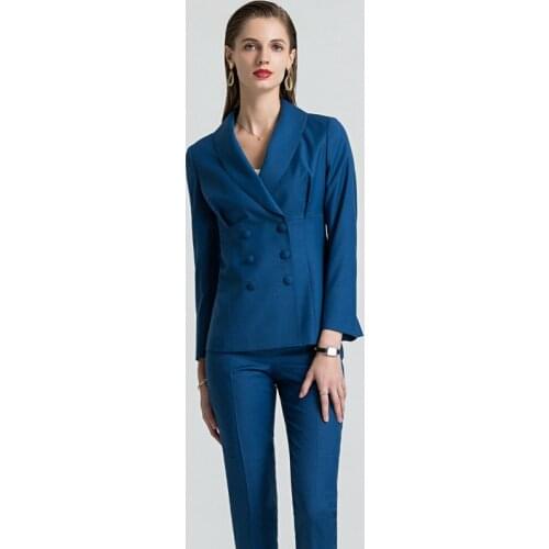 Womens pants suits custom made womens double-breasted casual professional wear uniform female suit 2 piece set костюм женский