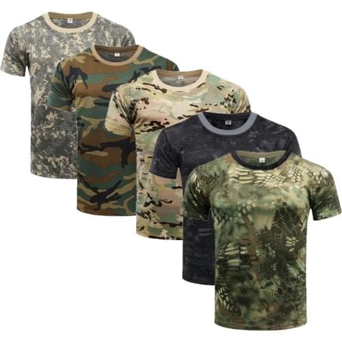 Quick Dry Camouflage T Shirt Summer Mens T-shirt Short Sleeve Tee Tops Outdoor Military Tactical Combat Fitness Hiking T-Shirt