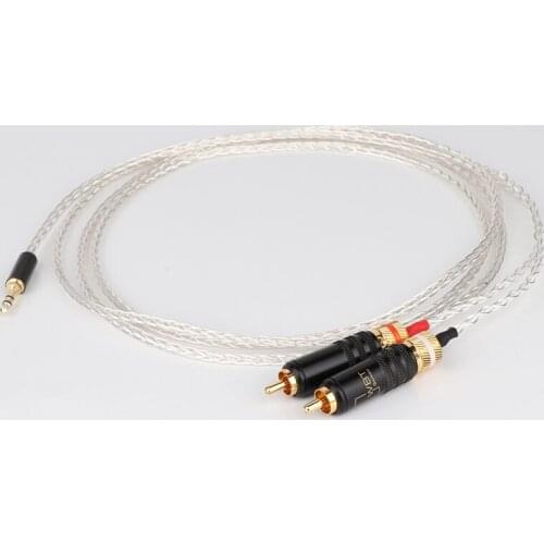 Pure Silver Plated 3.5mm Stereo to 2 RCA Cable Hi-end 3.5mm to Dual RCA Cable for Amplifier Phone Home Theater