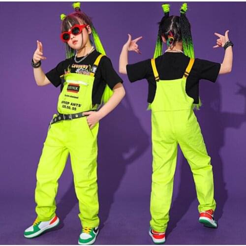 Kids Performance Hip Hop dancing Outfits Tshirt Tops Overalls Jumpsuits Pants Girls Boys Jazz Dance Wear Costumes Show Outfits