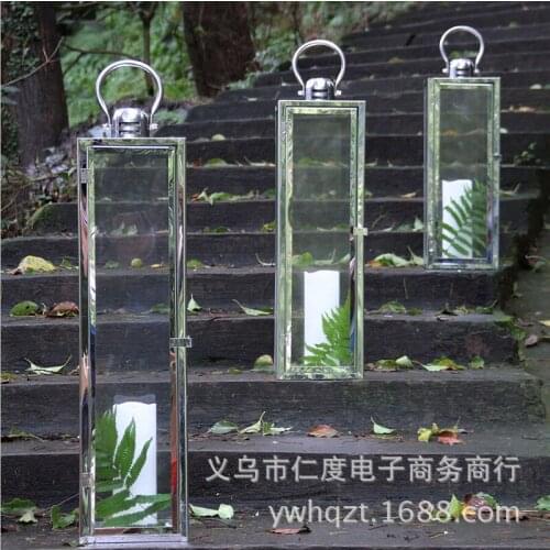 European minimalist modern stainless steel portable lantern candle romantic wedding hotel clubs outdoor decorative lights