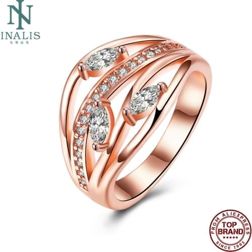 INALIS Geometric Branch Shape Romantic Rose Gold Plated Rings For Women 5A Clear Cubic Zirconia Party Ring Fashion Jewelry New