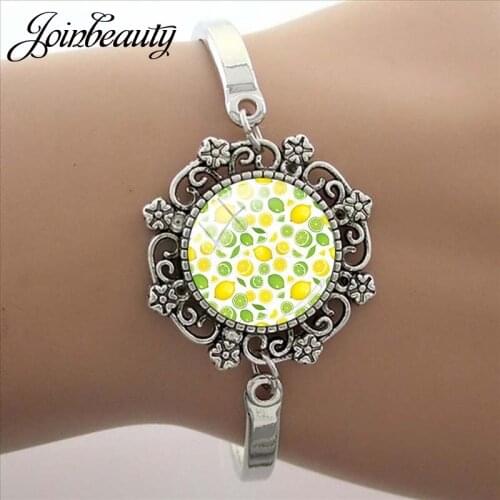 JOINBEAUTY Fruits Lemon Pineapple Watermelon Pattern Bracelet Round Glass Cabochon Fashion Jewelry For Cute Girls Bangle FT18