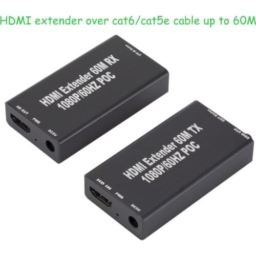60M HDMI Extender Cable Over signle RJ45 cat5e Cat6 Ethernet HDMI Sender & Receiver amplifier for HDTV PC Laptop DVD