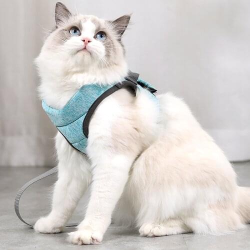 Cat Harness and Leash Set Light Weight Cat and Dog Harness Comfortable Anti-Escape Running Cushioning for Puppy Kitten Rabbit