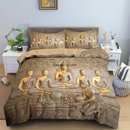 Vintage Golden Zazen Buddha Digital Print Bedding Set Single Pair King Queen Size Down Quilt Cover Pillowcase 2/3pcs Set