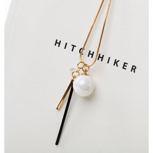 Korean Womens Sweater Chain Necklace Geometric Strip Pearl Beaded Pendant Necklaces Gold Silver Color Charm Jewelry Gift