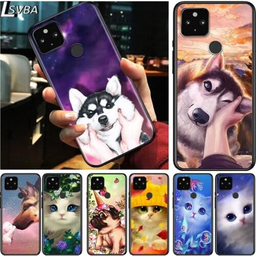 Cute Dog Cat Shockproof Cover for Google Pixel 5 4 5A 4A XL 5G Black Phone Case Shell Soft Fundas Coque Capa