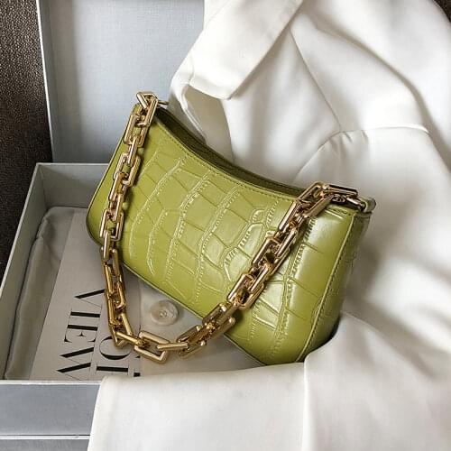 Fashion Women Bag Candy Color Shoulder Bag Female Thick Chain Gold Handbag Girl Bolsas pu Leather Bag Totes Alligator Handbag