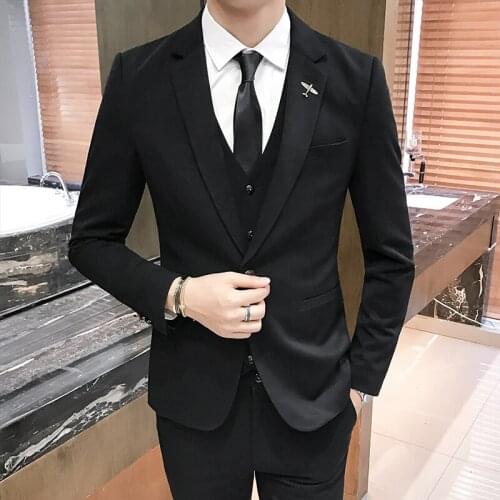 Fashion Men Suits Slim Fit Elegant Groom Wedding Dress Three-piece Set Size S-4XL Mens Suit Jacket + Vest + Pants