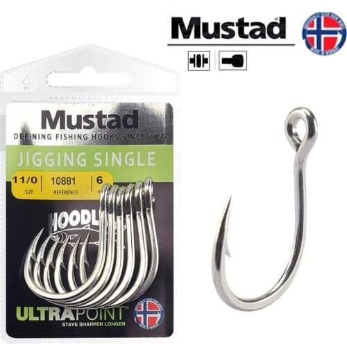 Mustad 10881 Jigging Hooks High Carbon Steel Deep Ocean Fishing Hooks Jig Big Barbed Hooks With Circle Squid Grouper Hook Peche