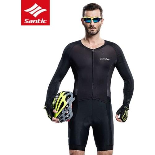 Santic Mens Cycling Jersey Breathable Pro Fit Racing Padded MTB Road Bike Jersey Quick Dry Anti-UV Long Sleeve Bicycle Clothing