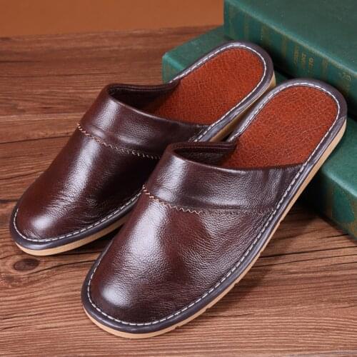 Mens Genuine Leather Home Slippers Couples Comfortable Anti-Slip Home Slippers for Spring/Autumn Womens Casual Home Shoes