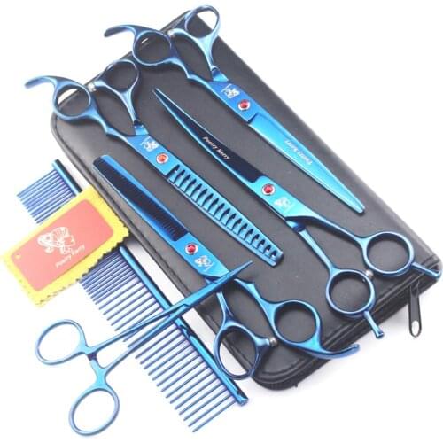 4pcs fishbone dense teeth Pet Scissors Kit 7 inch Dog Cat Hair Grooming Scissors Animals Hair Cutting Barber Tools Dropshipping