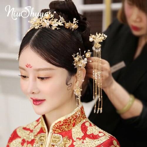 NiuShuya New Hanfu Costume Bridal Headdress Chinese Hair Accessories Set Wedding Jewelry Show Clothing Hair Accessories