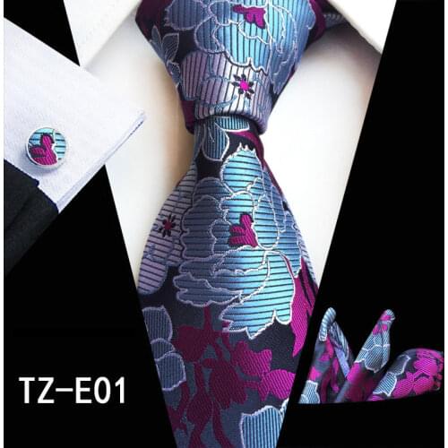 New Fashion Floral Tie Mens 8cm Silk Necktie Handkerchief Cufflinks Set Blue Green Wedding Solid Tie Pocket Square Set Gifts