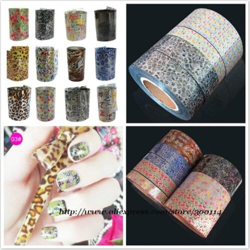 Wholesale new 3D Leopoard Nail Foil 2.5cm*400m nails sticker colored aluminum nail transfer foil paper 12rolls/lot free shipping