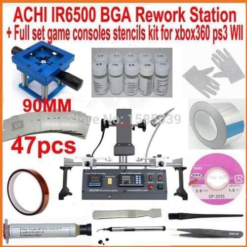 Original ACHI IR6500 infrared BGA rework station + 90mm 47pcs game consoles bga stencils kit for XBOX360 PS3 WII repair