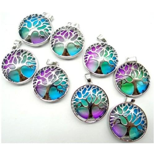 Natural Stone Quartz Crystal Turquoises tiger eye Tree of Life Round Shaped charm pendant for diy Jewelry making necklace10pcs