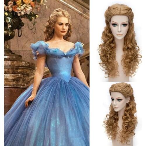 Anime 65cm Blonde Mix Wavy Long Central Part Styled Synthetic Hair Cosplay Full Wigs For Women Princess Cinderella Wig