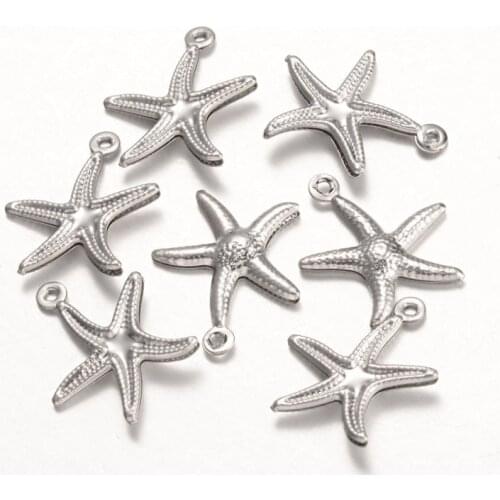 20pcs 316 Stainless Steel Starfish Pendants for necklace jewelry making DIY bracelet necklace Accessories,Stainless Steel Color