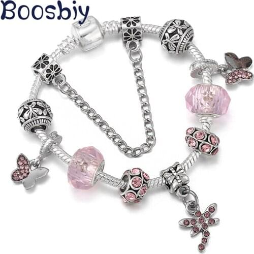 Silver Plated Snake Chain Charm Bracelet DIY New Design Insect Series Charm Bracelets For Women Fashion Jewelry Gift