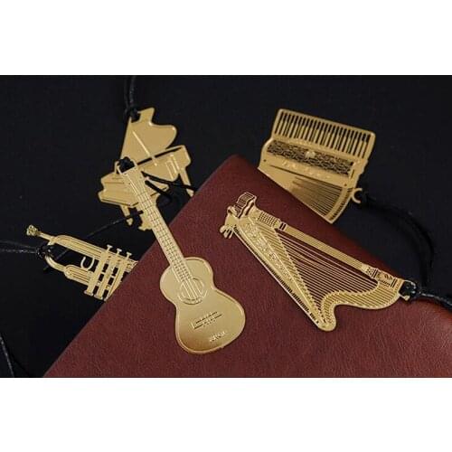 Beautiful Instrument With Lanyard Notebook Metal Bookmark Creative Fixed Piano Guitar Organ Harp Violin Trumpet
