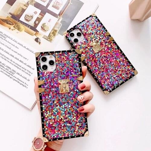 Luxury Square Color Glitter Sequins Phone Case For iPhone 12Pro MAX Case XS MAX 11 XR X 7 8 Plus Bling Shining Conch Soft Cover