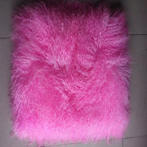 Pink Mongolian Lamb Fur Rug Tibetan Fur Plate Plates Pelts Doll Wig Accessory