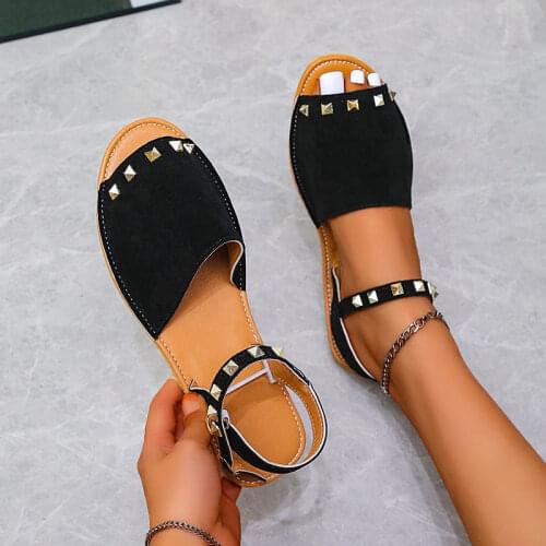 Womens Sandals Peep Toe Ladies Shoes Back Strap Pu Flat Female Slides Slip On Woman Footwear Beach Footwear Casual 2021 New
