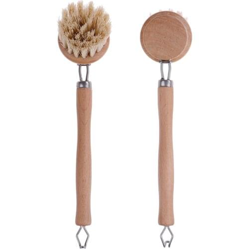 Beech Long handle Pot brush Dish washing brush Household Kitchen cleaning brush Natural Wooden Dish Bowl Washing Cleaning Brush