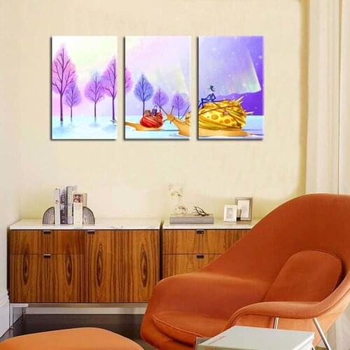 Modern HD print cartoon oil painting on canvas abstract purple tree scenery snails oil painting home decorations living room
