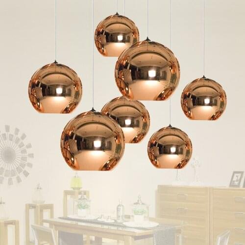 Modern LED Chrome Gold Copper Glass Globe Round Ball Pendant Lights Hanging Lighting for Dining Room Hanglamp Lamp