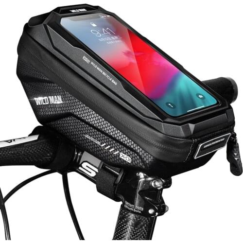 WILD MAN Bicycle Touch Screen Waterproof Bags Bike Handlebar Top Tube Pouch MTB Road Bike Bag 6.5 Phone Case Bike Accessories