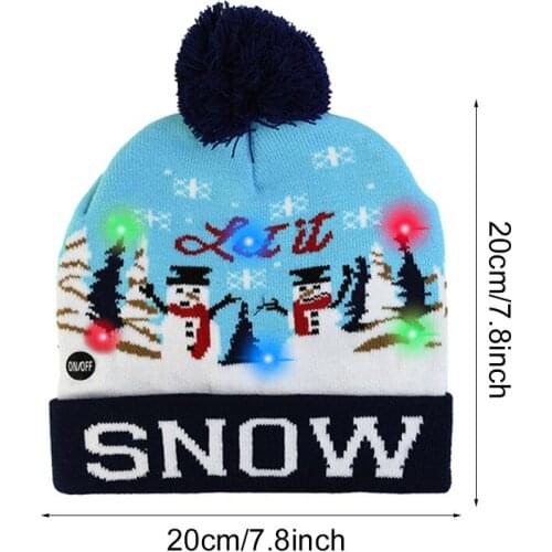 LED Christmas Hat Sweater Knitted Christmas Gift for Kids Xmas 2021 New Year Decorations Beanie Christmas Light Up Knitted Hat