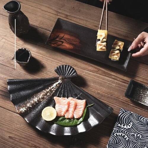 Japanese-style Plate Commercial Cuisine Sashimi Sushi Plate Roast Meat Fan Plate Kebab Lantern and Wind Plate Ceramic Dinner