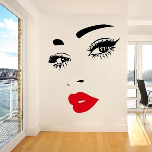 Vinyl Beautiful Lady Hairdresser Wall Decals For Beauty Salon Decor Lips Makeup Hair Hairdo Barbers Removable Stickers HJ0005
