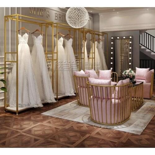 Top grade wedding dress store display frame cheongsam dress hanging hanger golden shelf hanging wedding dress