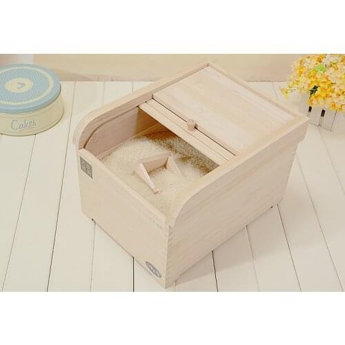 Japanese wooden rice container stocker grain wood finish rice bin storage box environmental kitchen organizer box with cover