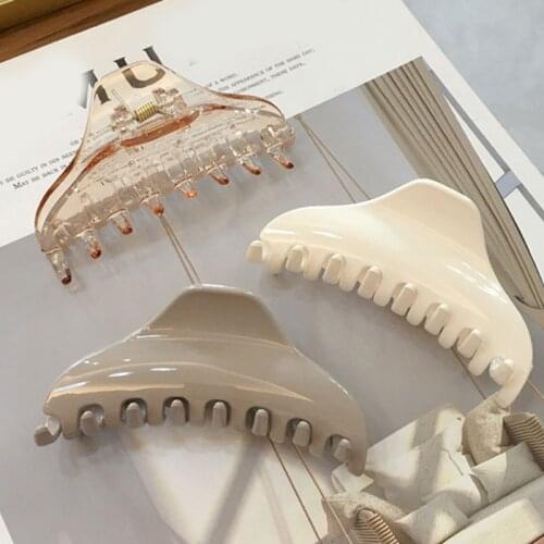 Womens Transparent Solid Color Acrylic Barrette Hair Claws Vintage Hair Clip Elegant Ponytail Clip Crabs Girls Hair Accessories